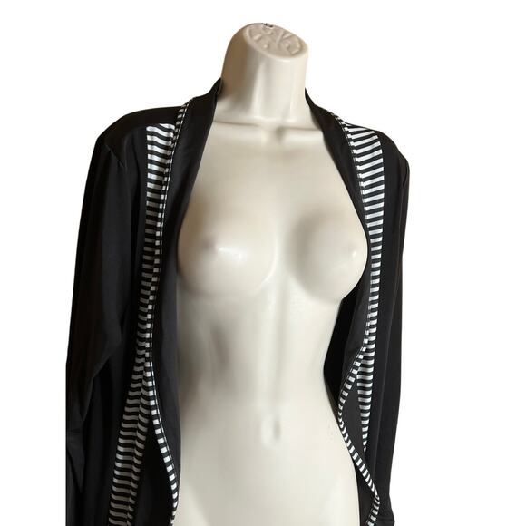 Lily Black White Stripe Detail Cardigan Duster Large - Picture 2 of 8